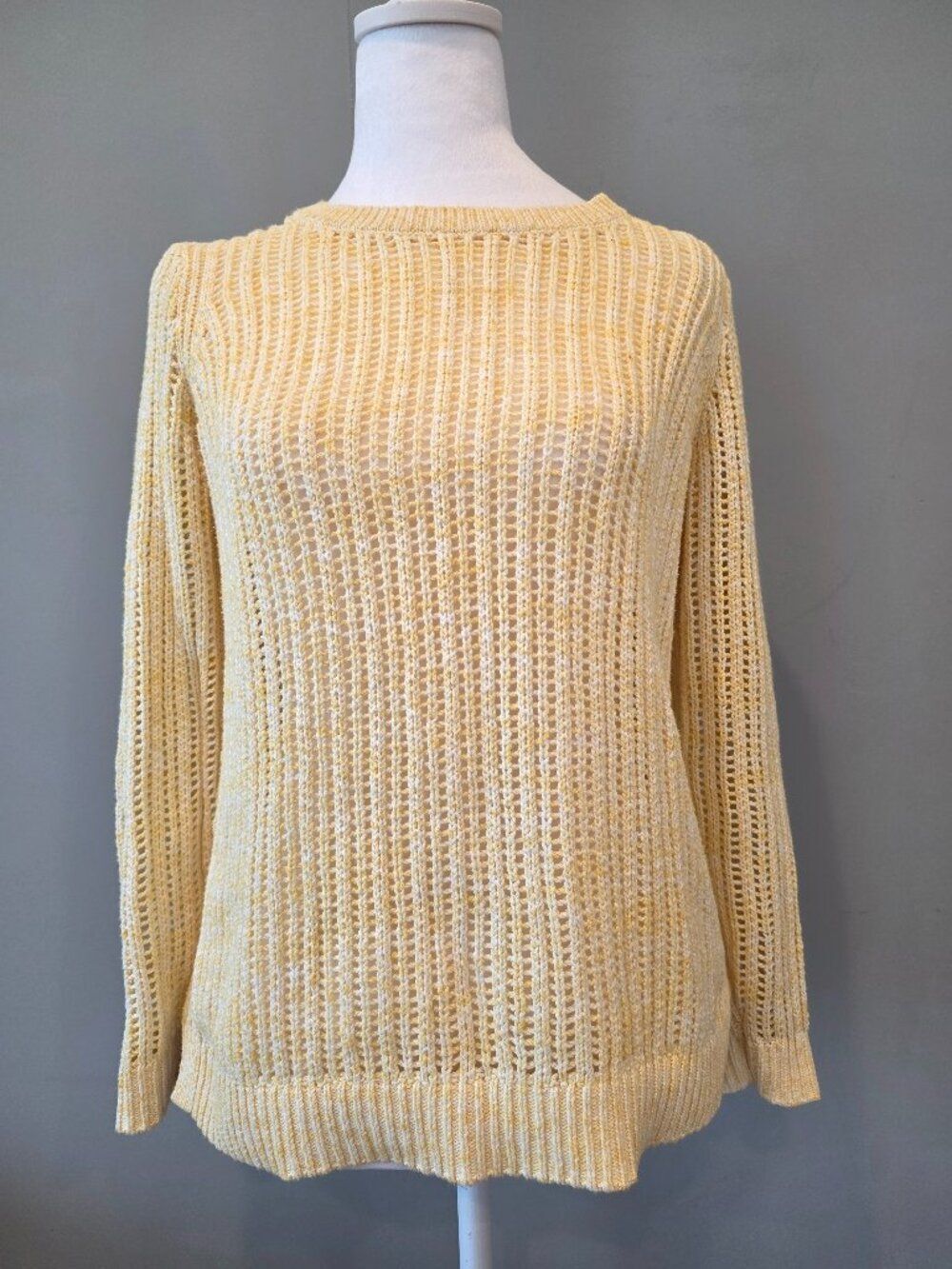 Talbots Cotton Open Knit Butter Yellow Pullover Sweater SM Petite Coastal Boho
